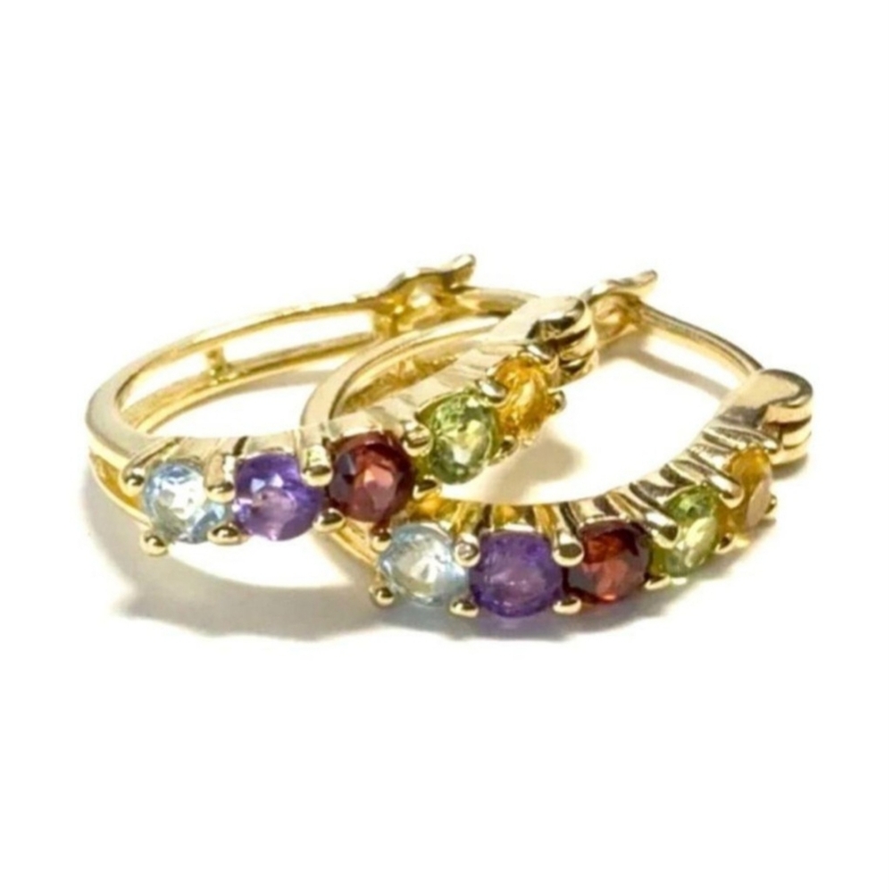 Ross-Simons Gold Vermeil Sterling Silver Multi Gem Stone Hoop Earrings Colorful